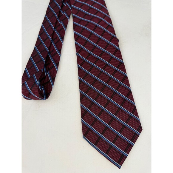 Enro Mens Silk Tie Burgundy Blue Plaid Diagonal Stripe Extra Long Tall Necktie - Picture 2 of 6